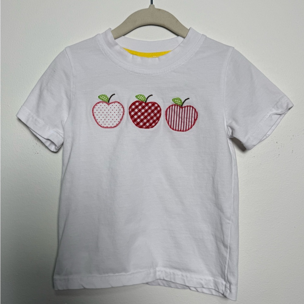 Kids Smocked Embroidered Tee with Red Apple Pattern